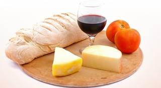 bread cheese and wine